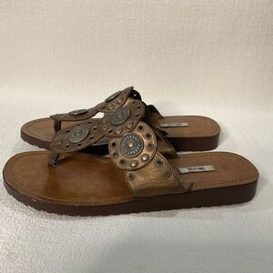 Vintage Metro7 womens 7Brown Leather Medallion Embellished Western Boho Sandals‎